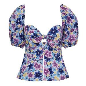 SOFIA THE LABEL GG TIE FRONT TOP - Violet Blue Floral